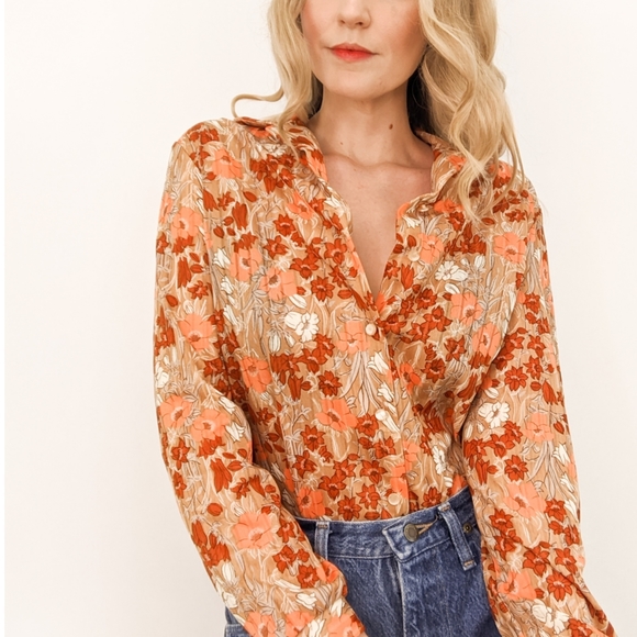 70s Floral Button Down Long Sleeve Blouse - Picture 9 of 17